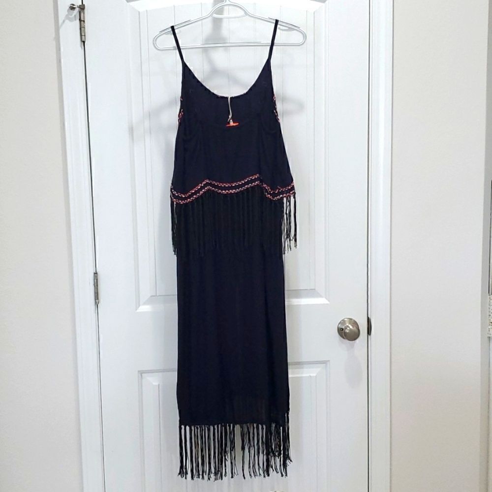 Riresort by,River Island Womans Embroidered Cami, Maxi Dress,with fringe,Med,NWT - Picture 10 of 11